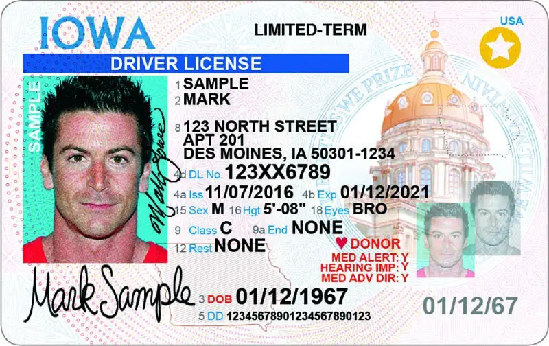 mans star on Iowa drivers license