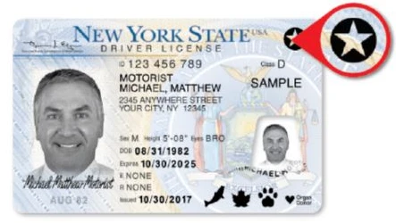 New York State driver's license REAL ID compliant with a black star on it