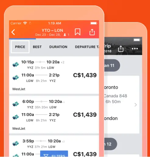 Kayak app for travelers