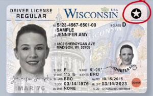 woman's wisconsin driver's license real id with a black star on it