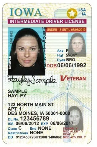 woman's Iowa driver license star on it