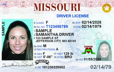 woman's drivers license missouri star on driver's license