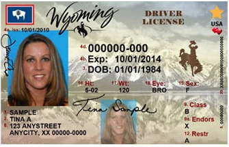 Wyoming real ID with a gold star on it